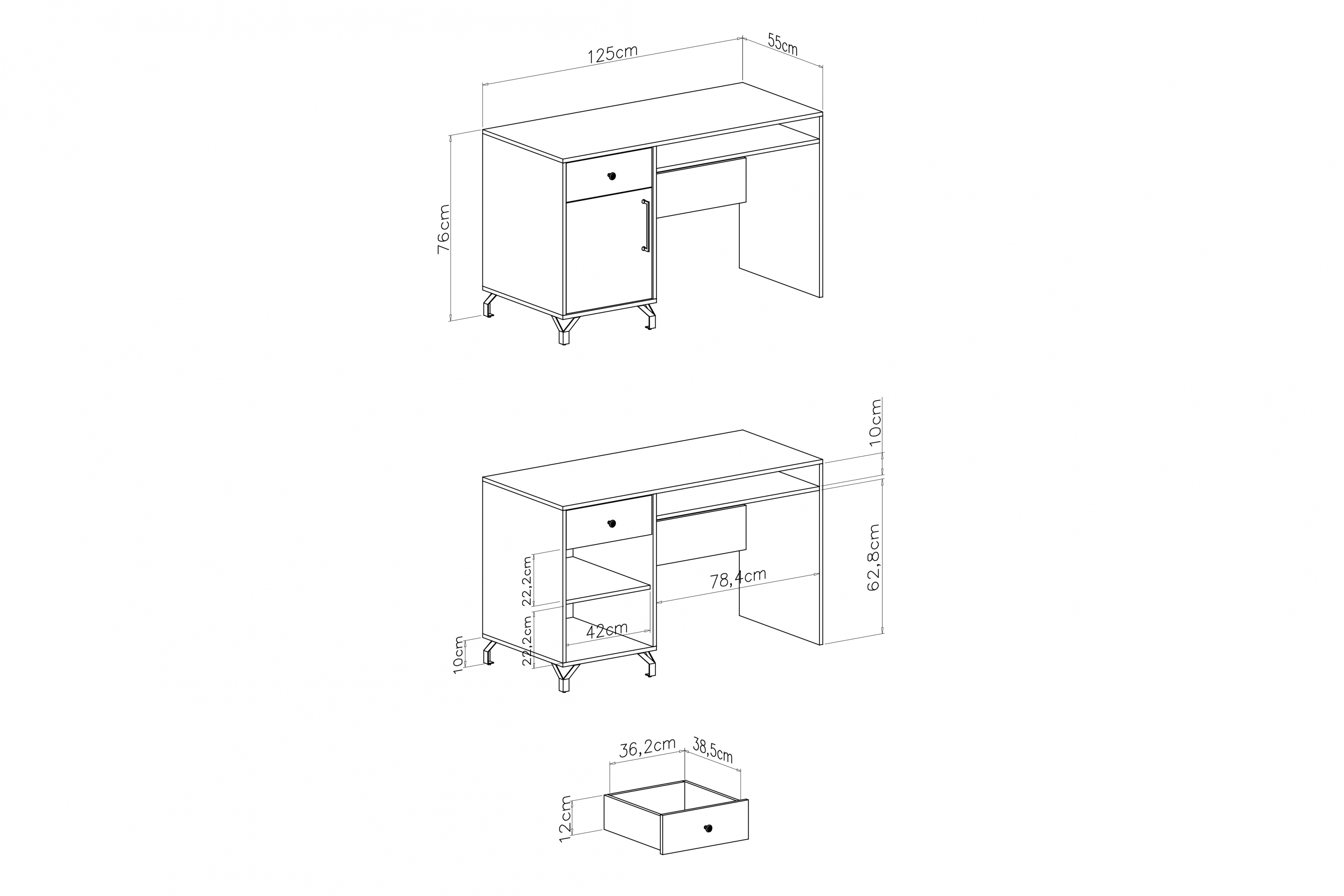 Písací stôl Bergen 125 cm – biela Písací stôl mlodziezowe Ozoli 125 cm z szuflada - Biely
