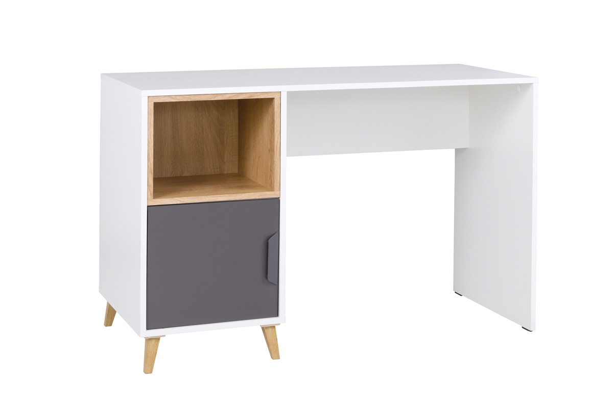 Psací stůl Shark 14 - bílá / grafitová / šedá / dub lefkas psací stůl s výklenkem