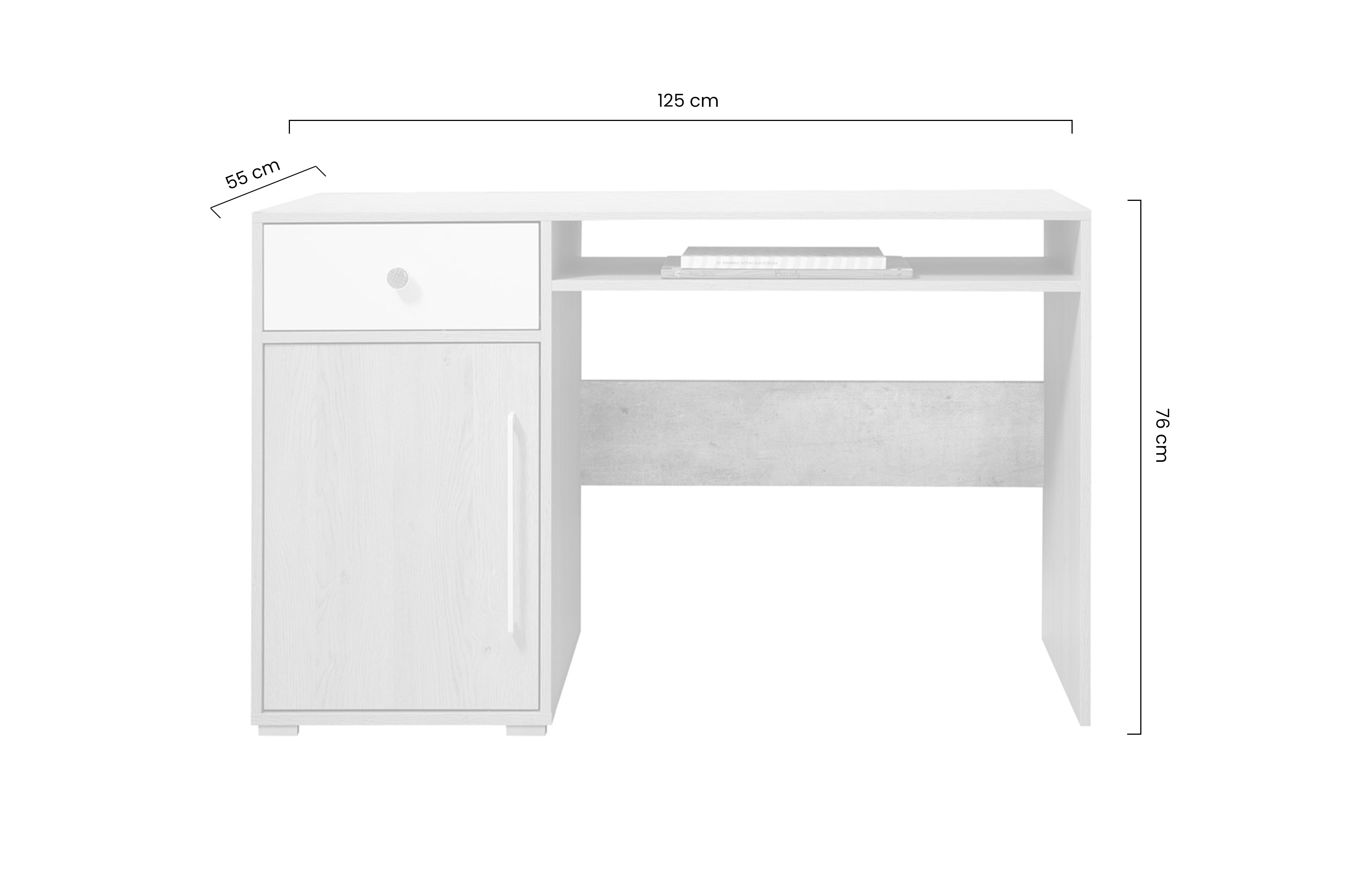 Psací stůl Step ST7 se zásuvkou 125 cm - dub piškotový / bílá / beton psací stůl mlodziezowe Step ST7 125 cm z szuflada dub biszkoptowy / bílá lux / beton