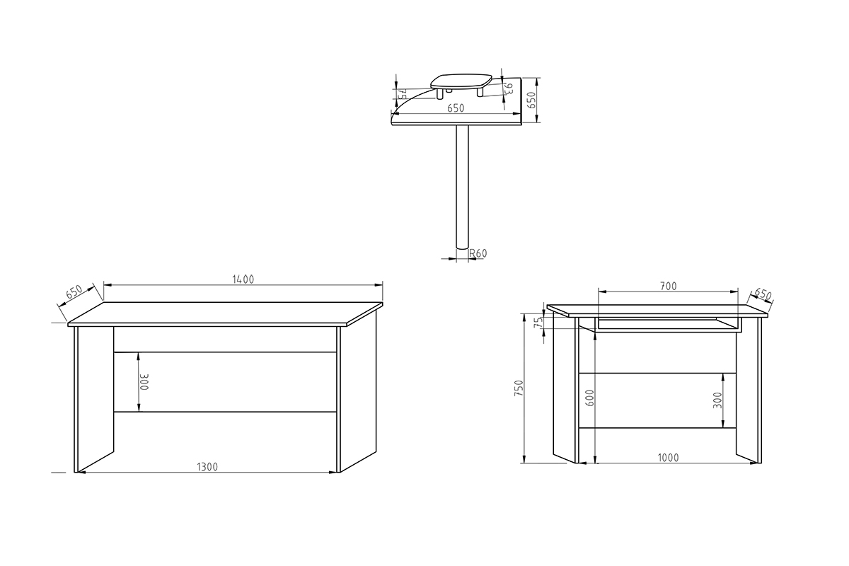 Rohový psací stůl BK53N Psací stůl rohový BK53N