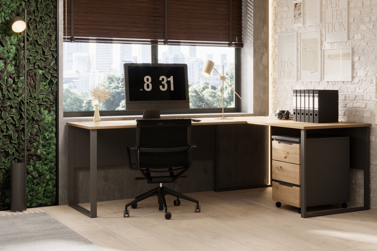 Písací stôl narozne Brego 223 cm - Dub artisan/grafit Písací stôl narozne Brego 223 cm - Dub artisan/grafit