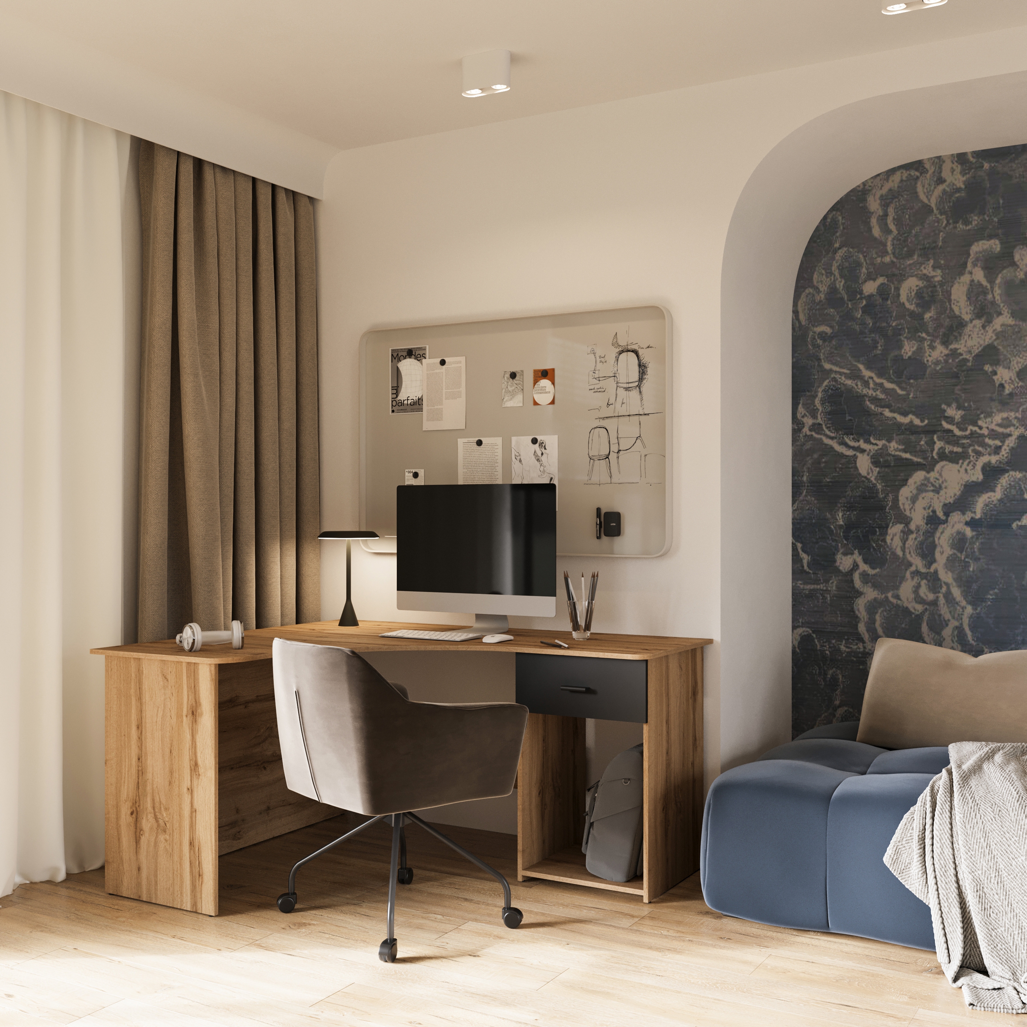 Rohový psací stůl Corner 155x125 cm se zásuvkou a přihrádkou - dub wotan / onyx černá psací stůl narozne Corner z szuflada i wneka 155x125 cm - dub wotan / onyx černá