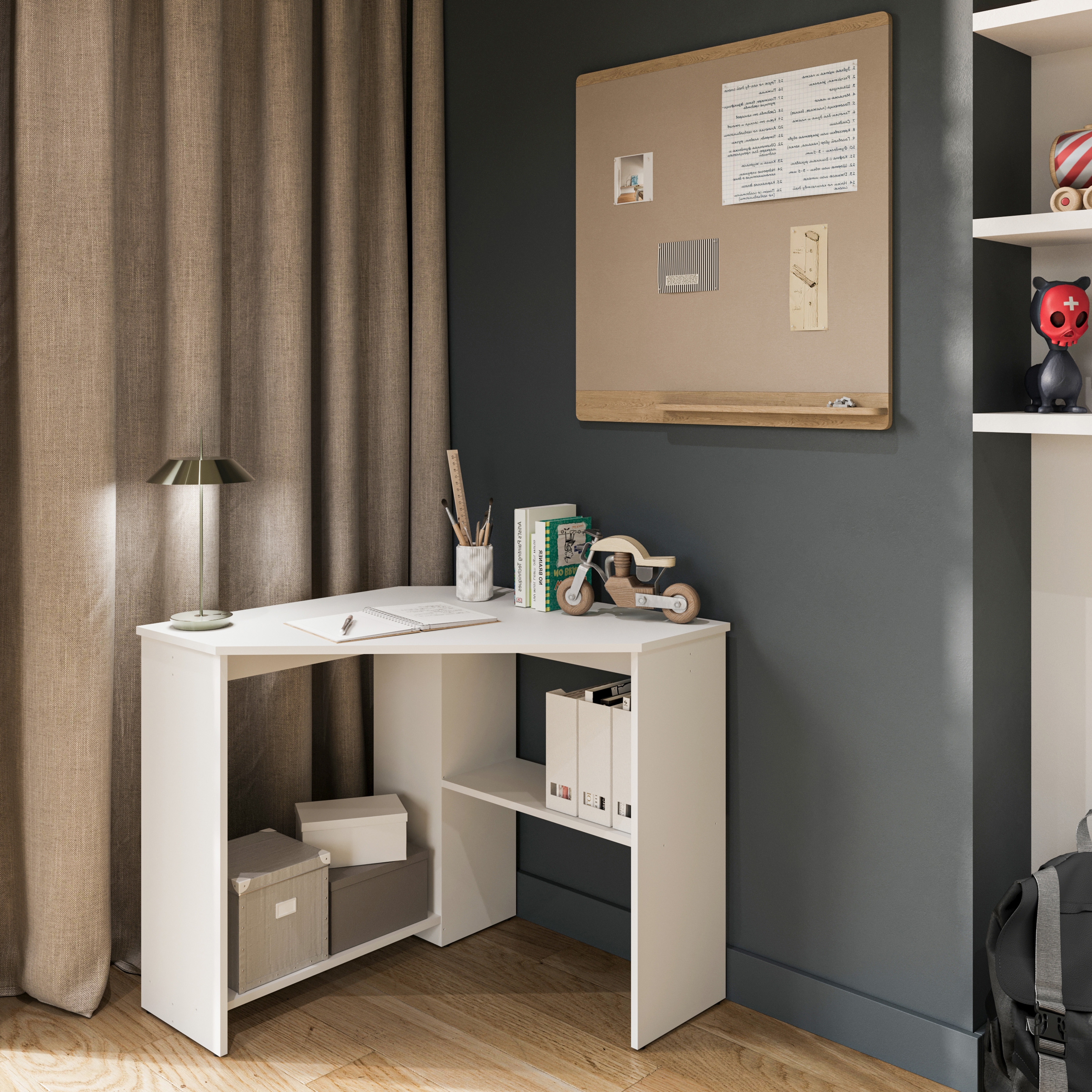 Rohový písací stôl Rino - biely Písací stôl narozne Rino 80x80 cm - Biely