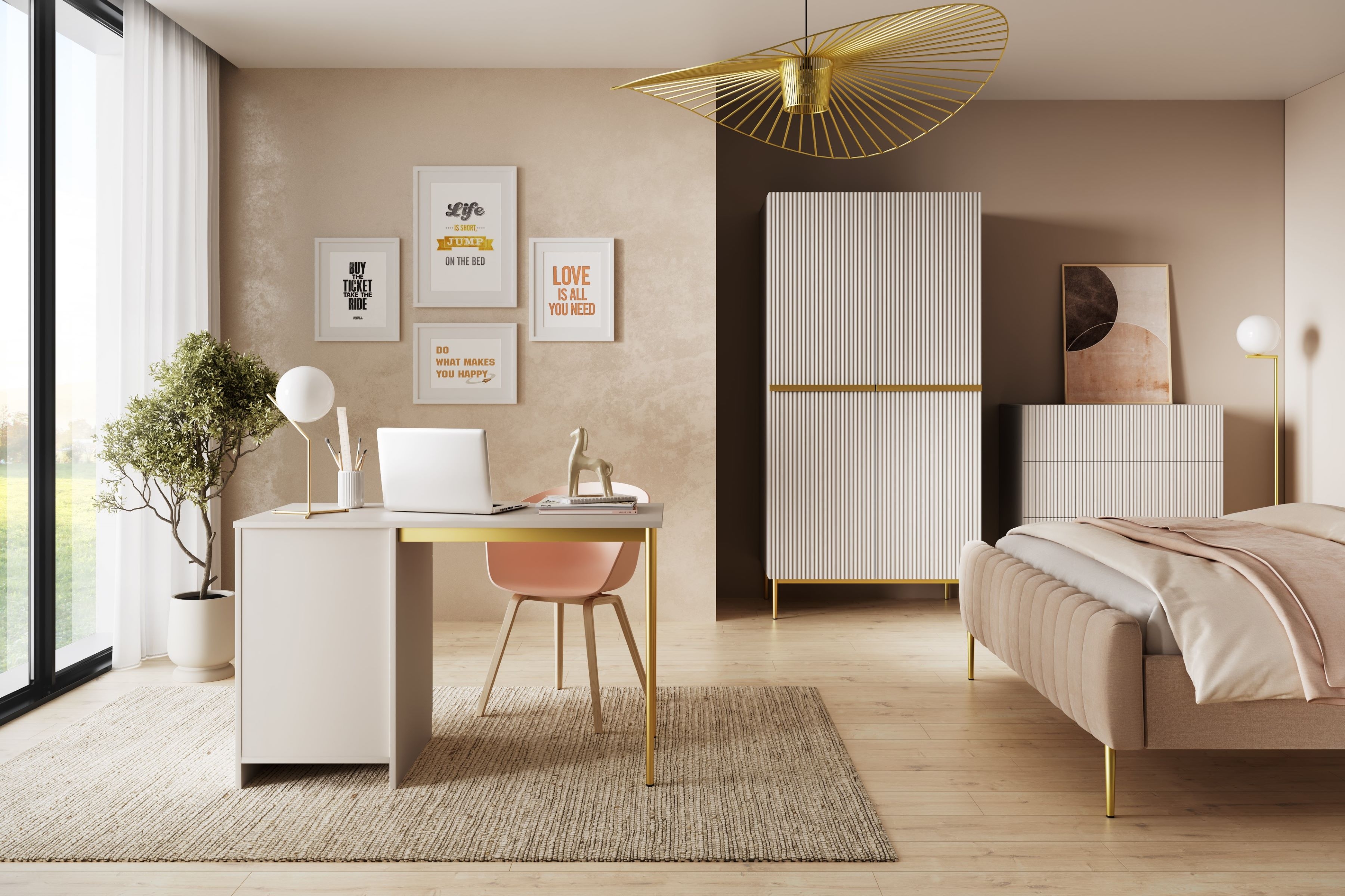 Písací stôl Nicole 120 cm so zásuvkou – kašmírová / zlatá Písací stôl Nicole 120 cm z szuflada - kašmír / zlote nozki