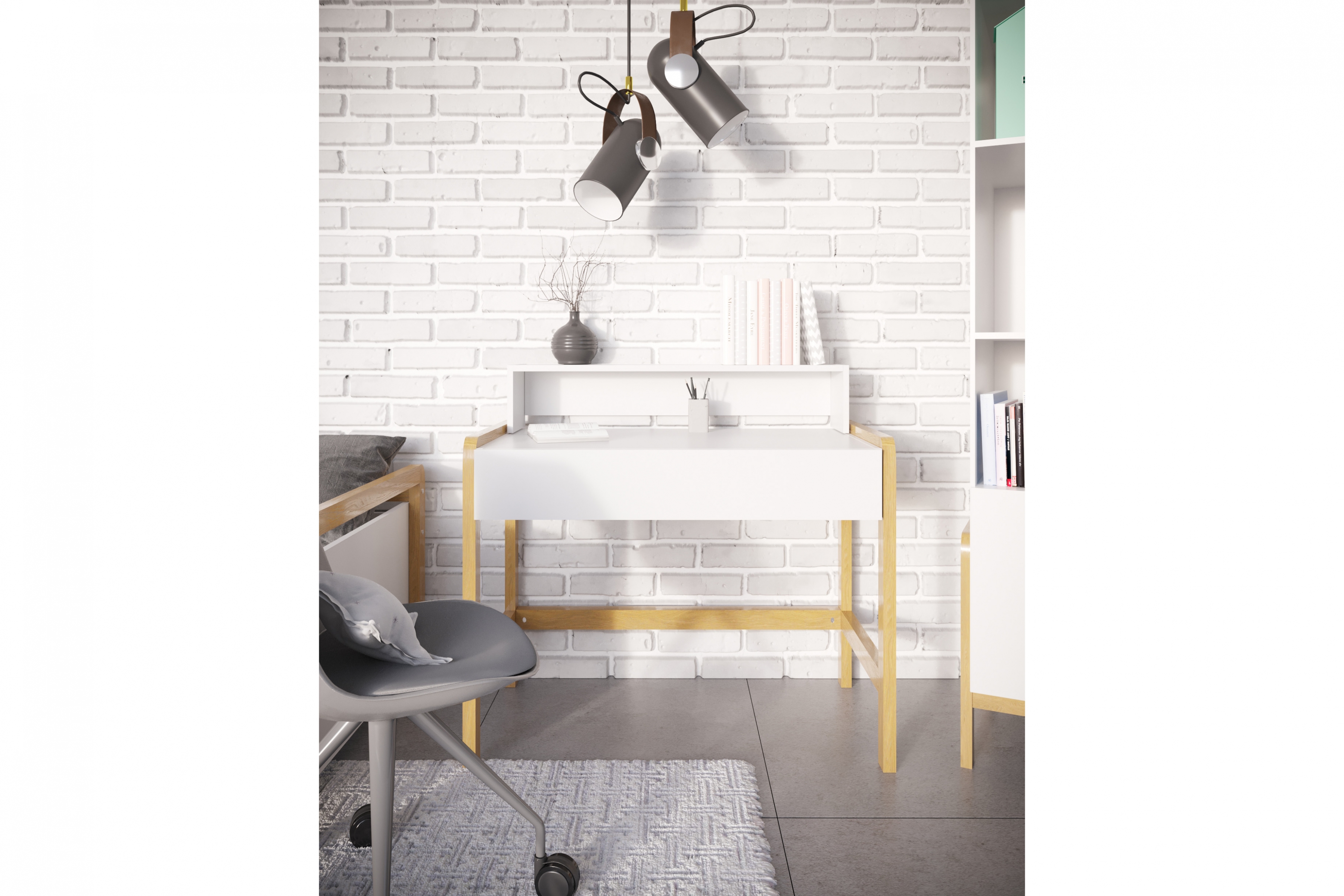 Detský písací stôl Silia 100 cm so zásuvkou - alpská biela / dub Písací stôl Silia 100 cm z szuflada - Biela alpejska / Dub