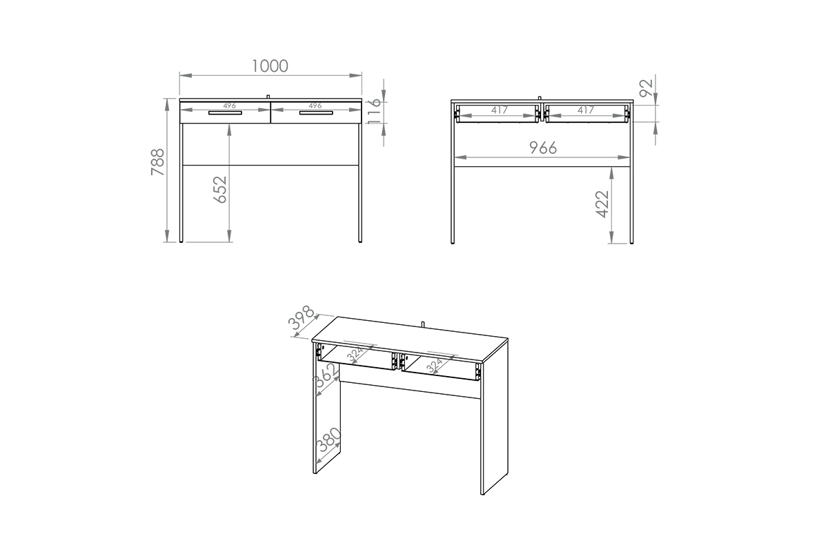 Psací stůl Beten se dvěma zásuvkami Psací stůl se zásuvkami