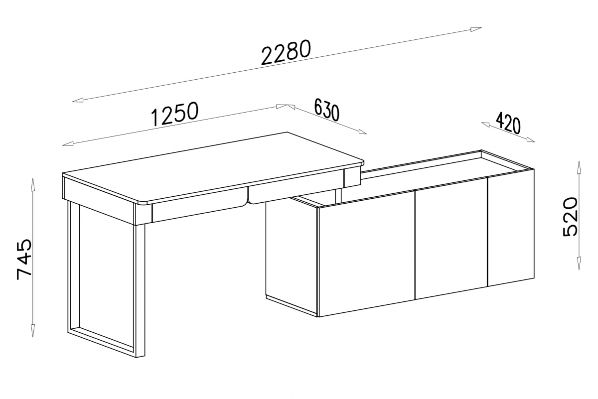 Psací stůl s komodou Luca - písková / dub olejovaný psací stůl z komoda Luca 10 - bez Pískový / dub olejowany