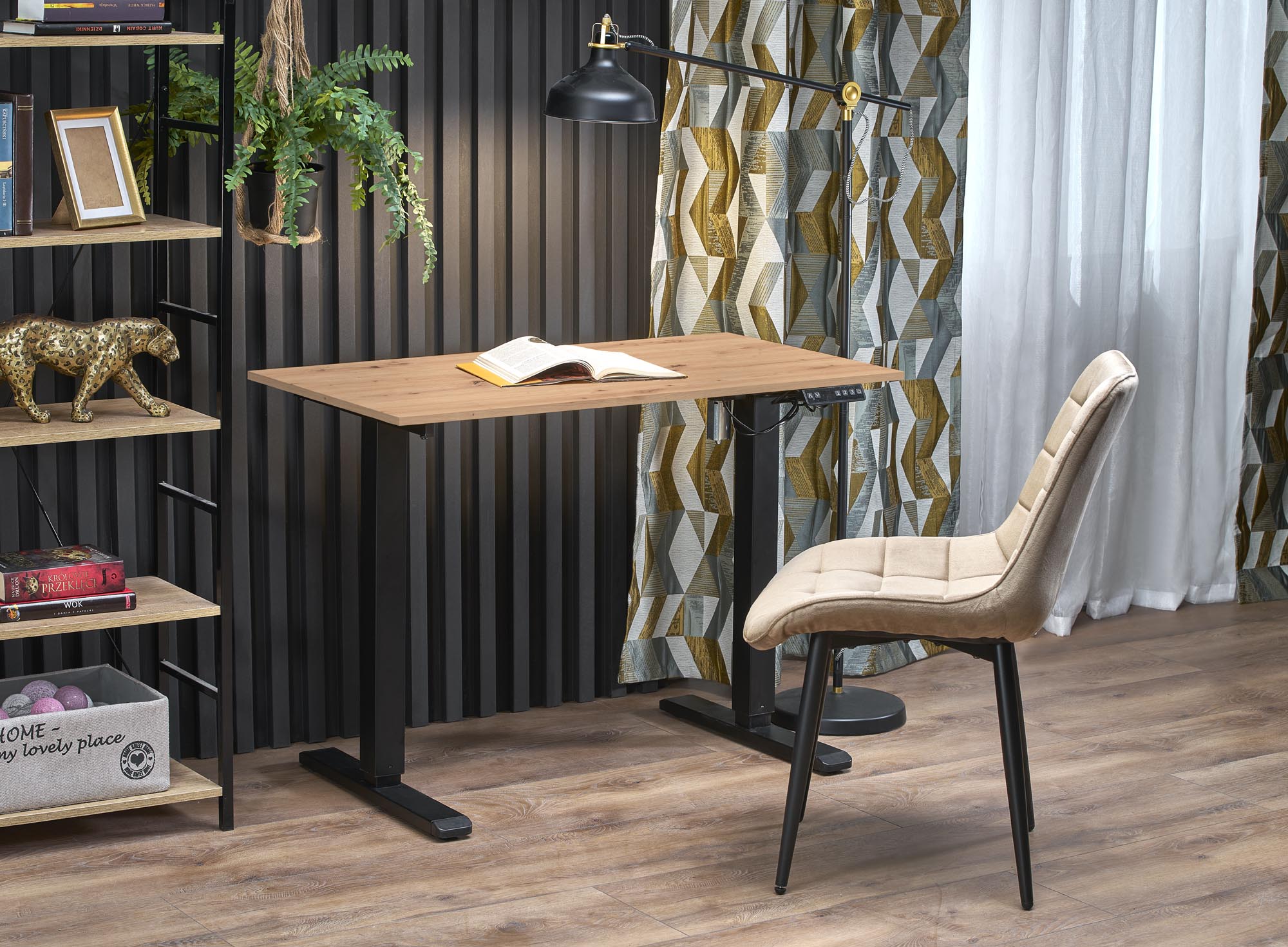 Písací stôl výškovo nastaviteľný B53 - 105x56 cm - Dub zlaté / Čierny Písací stôl z regulacja wysokosci b53 - 105x56 cm - Dub zlaté / Čierny