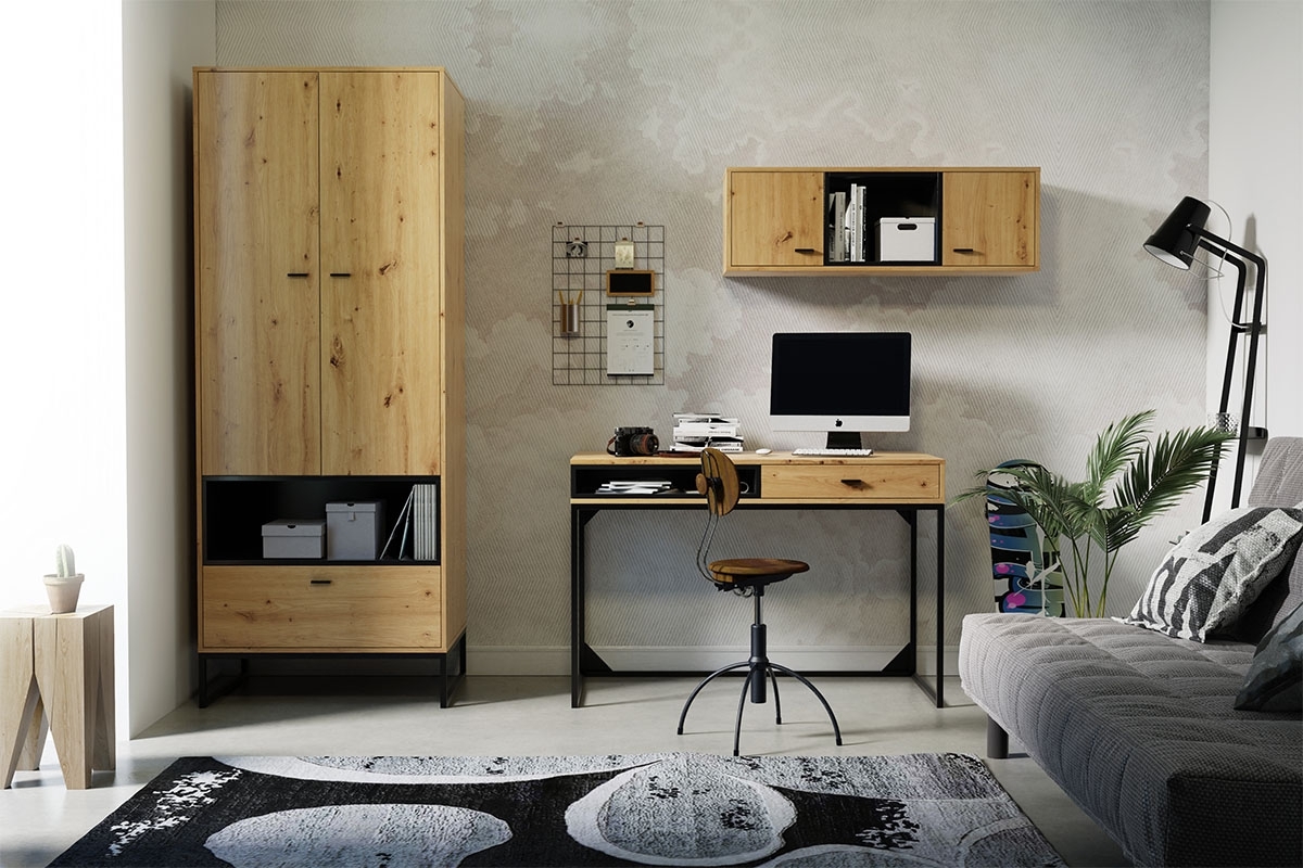 Psací stůl Maleza se zásuvkou - dub artisan / černá Psací stůl do pokoje