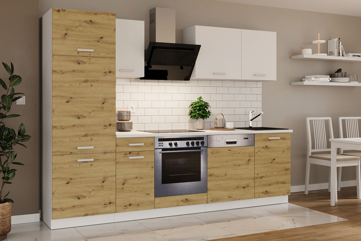 Kuchynská linka Otin 2,7 m - artisan/Biely Komplet kuchyňského nábytku Otin 2,7 m - vizualizácia 