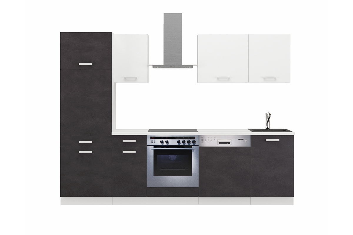 Kuchynská linka Otin 2,7 m - šedý matera/Biely Komplet kuchyňského nábytku Otin 2,7 m - šedý matera/Biely