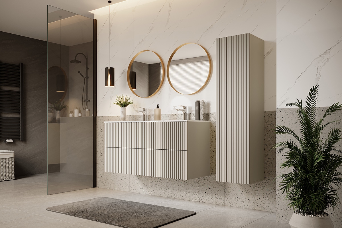 MDF doska pod umývadlo Nicole 120 cm - kašmírová Pracovná doska Nicole 120 cm - kašmír MDF - vizualizácia