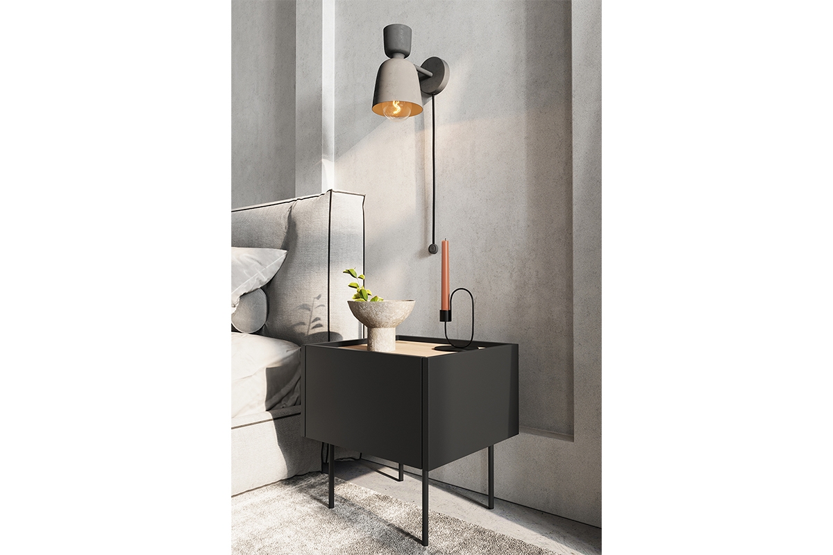 Nočný stolík so zásuvkou Desin 45 - čierny mat / Dub nagano Nočný Stolík z szuflada Desin 45 cm - Čierny mat / Dub nagano - vizualizácia