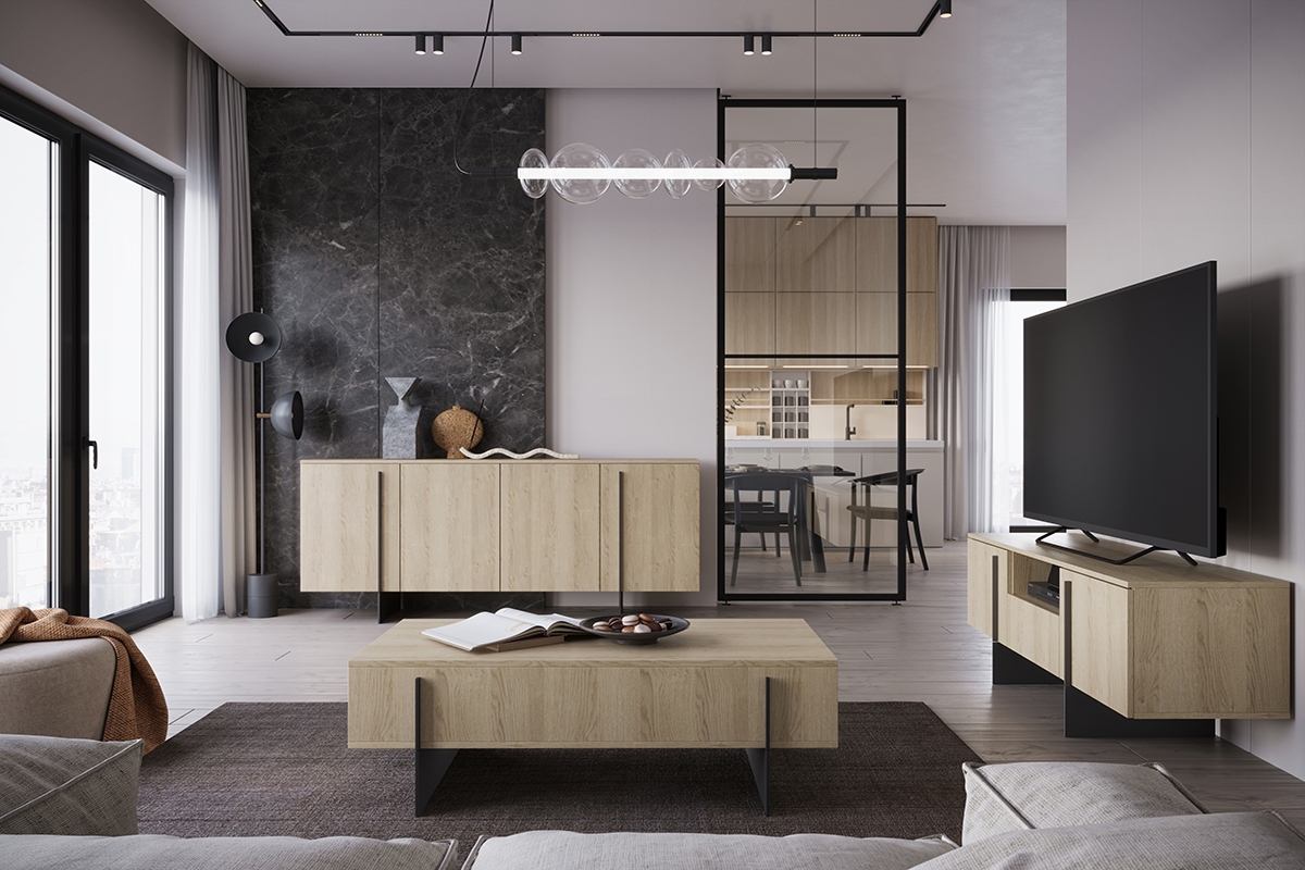 Komoda Larena 200 cm - dub piškotový / černé nožky Komoda do obývacího pokoje