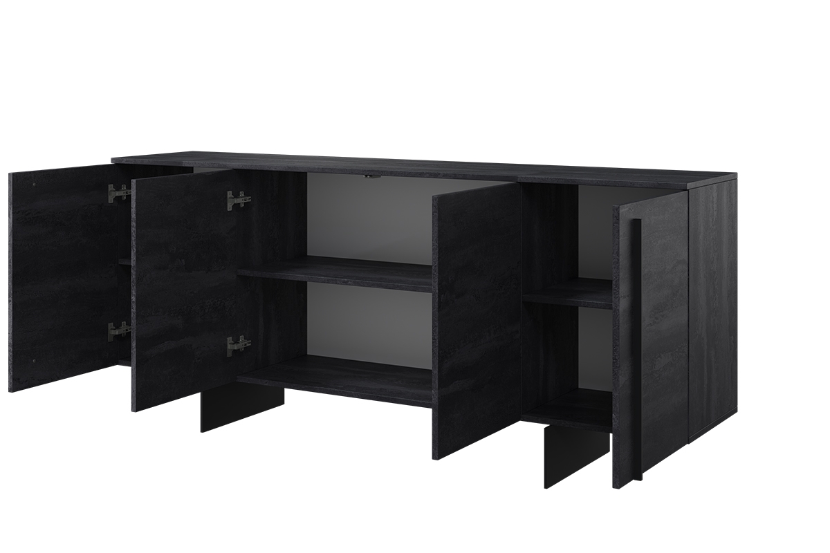Komoda Larena 200 cm - čierny betón / čierne nožičky - Koncovka série Čierna Komoda z policami
