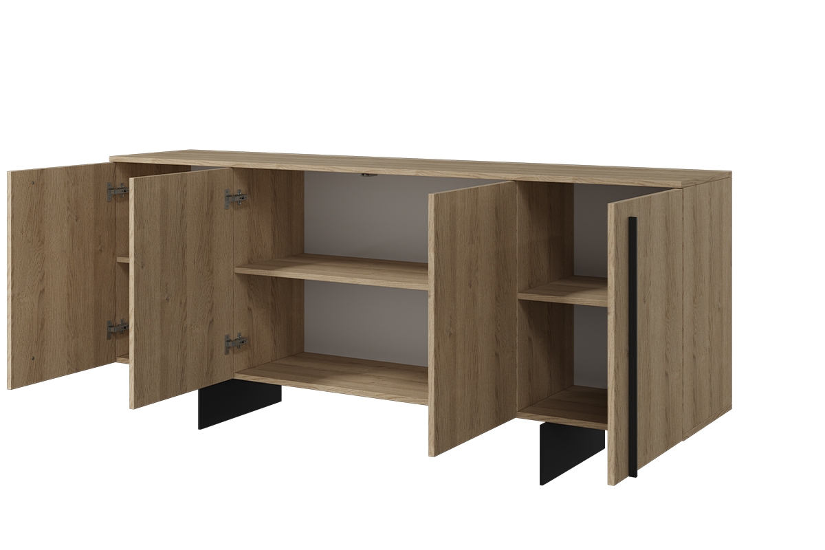 Komoda Larena 200 cm - dub piškotový / černé nožky Komoda z policemi
