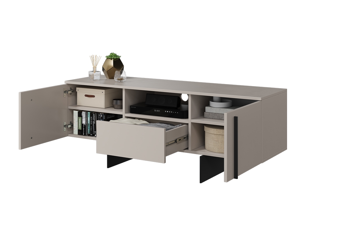 TV stolík Larena 150 cm s otvorenou policou - kašmírová / čierne nožičky Béžová TV skrinka na czarnych nogach