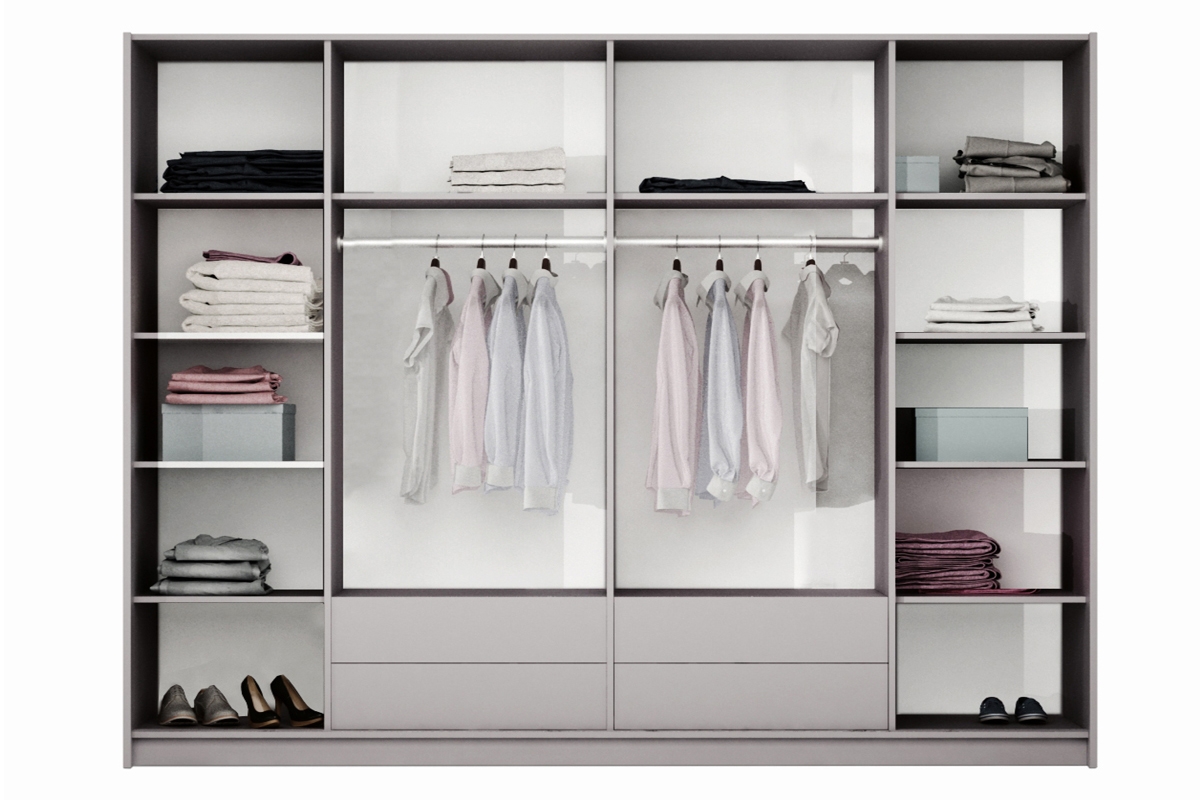 Skriňa led so zrkadlom Brema 255 cm - Biela  Skriňa štvordverová led z zrkadlom Brema 255 cm - Biela 