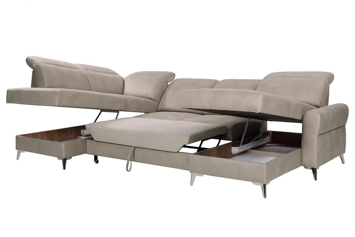 Rozkládací rohová sedací souprava Calabria I na kovové podstavě Rohová sedací souprava s funkcí spaní Calabria I na kovové podstavě  - dwa pojemniki