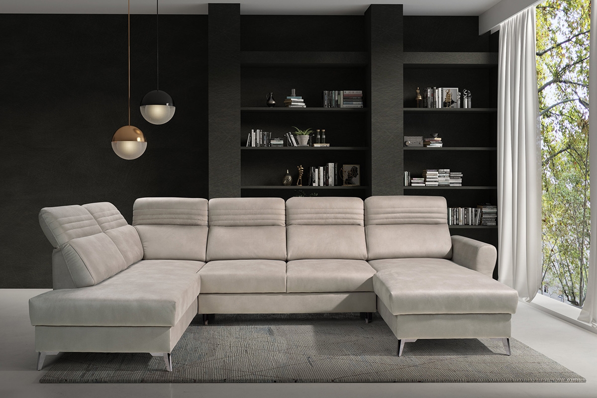 Rozkládací rohová sedací souprava Calabria I na kovové podstavě Rohová sedací souprava s funkcí spaní Calabria I na kovové podstavě - aranzacja