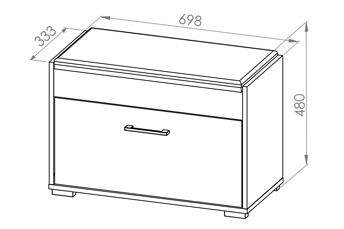 Skrinka na topánky Migoz 03 s výklopnými dvierkami a zdvíhacím sedákom - svetlá sonoma Skrinka na topánky z uchylnymi drzwiami i podnoszonym tapicerowanym siedziskiem Caro 03 - svetlá sonoma