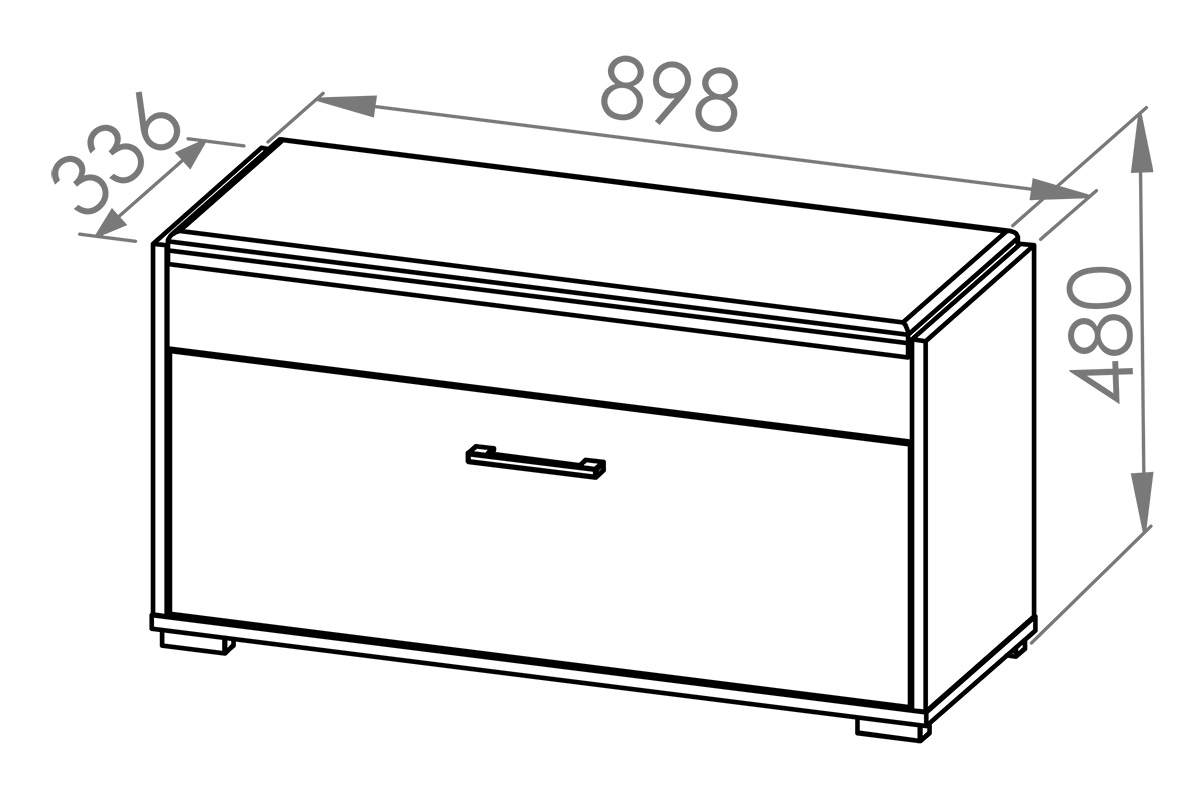 Skrinka na topánky Migoz 05 s výklopnými dvierkami a zdvíhacím sedákom - svetlá sonoma Skrinka na topánky z uchylnymi drzwiami i podnoszonym tapicerowanym siedziskiem Caro 05 - Svetlá  sonoma- Rozmery