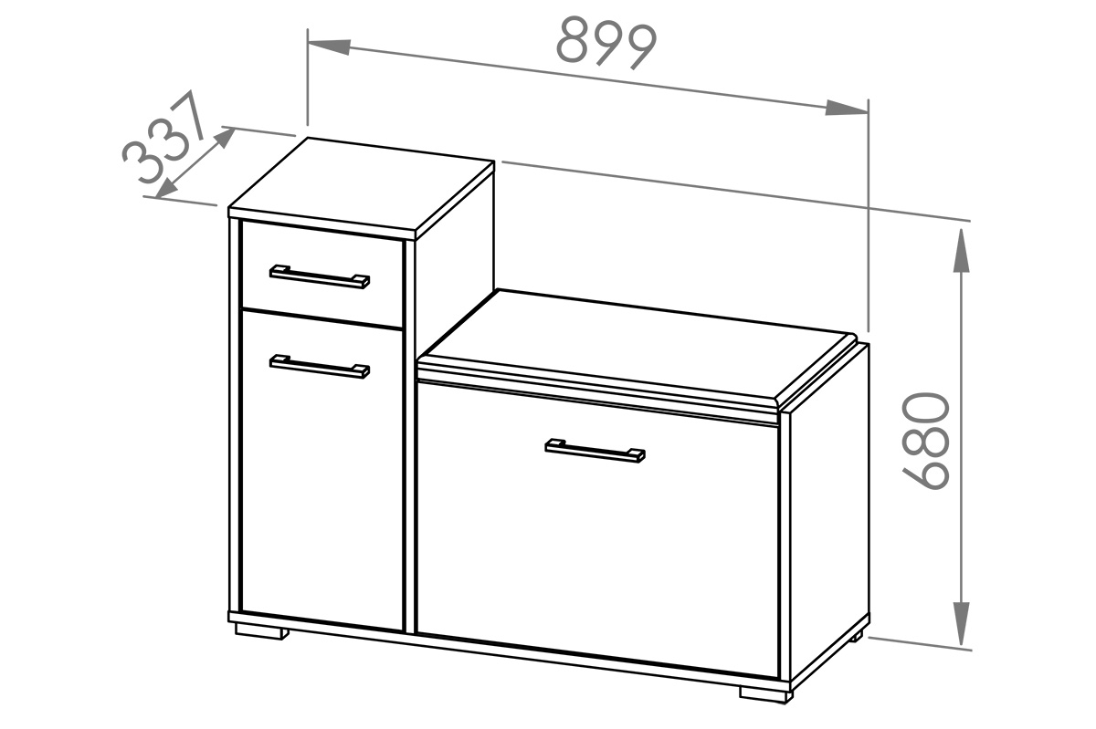 Dvojdverová skrinka na topánky Migoz 06 so zásuvkou a čalúneným sedákom - svetlá sonoma Skrinka na topánky dvojdverová z szuflada i tapicerowanym siedziskiem Caro 06 - Svetlá  sonoma- Rozmery