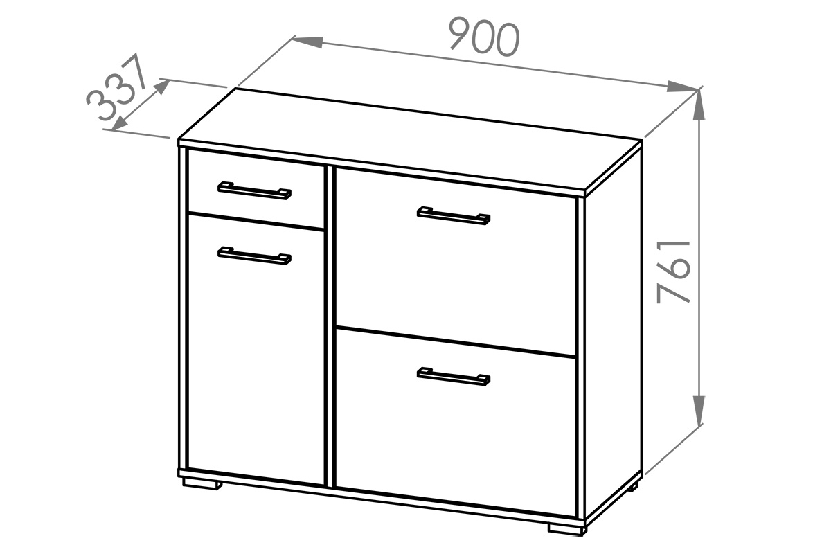 Skrinka na topánky Migoz 08 trojdverová so zásuvkou - svetlá sonoma Skrinka na topánky trojdverová z szuflada Caro 08 - Svetlá  sonoma- Rozmery