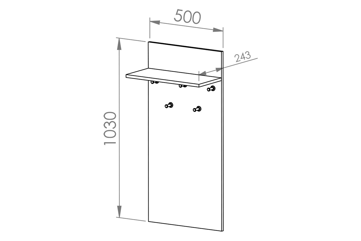 Věšák Migoz 50 cm pro předsíň s policí - dub sonoma světlý Věšák pro předsíně z polka Caro 17 - Světlá sonoma- Rozměry