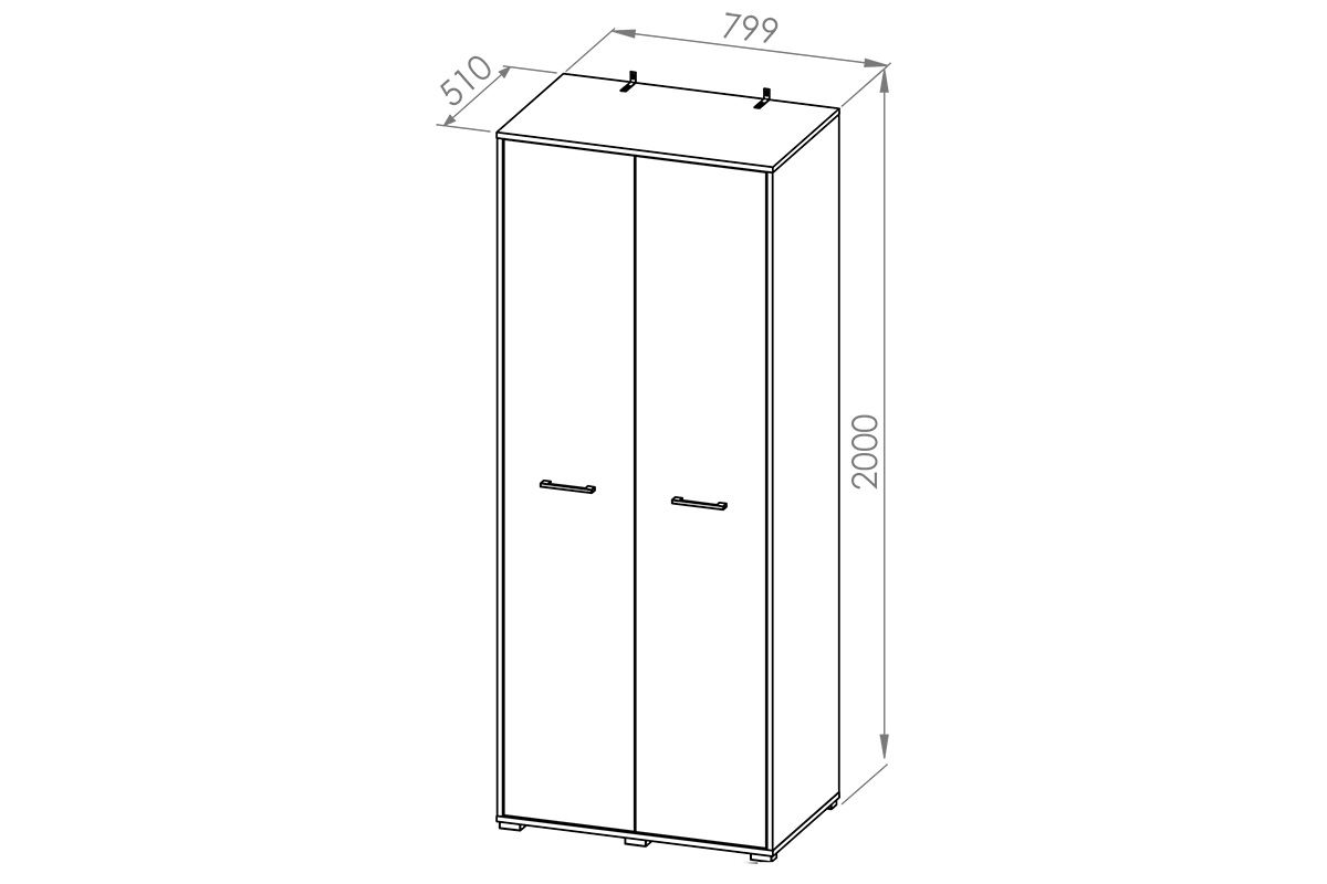 Skříň Migoz 80 cm pro předsíň - dub sonoma světlý skříň dvoudveřová Caro 22 pro předsíně - Světlá sonoma- Rozměry