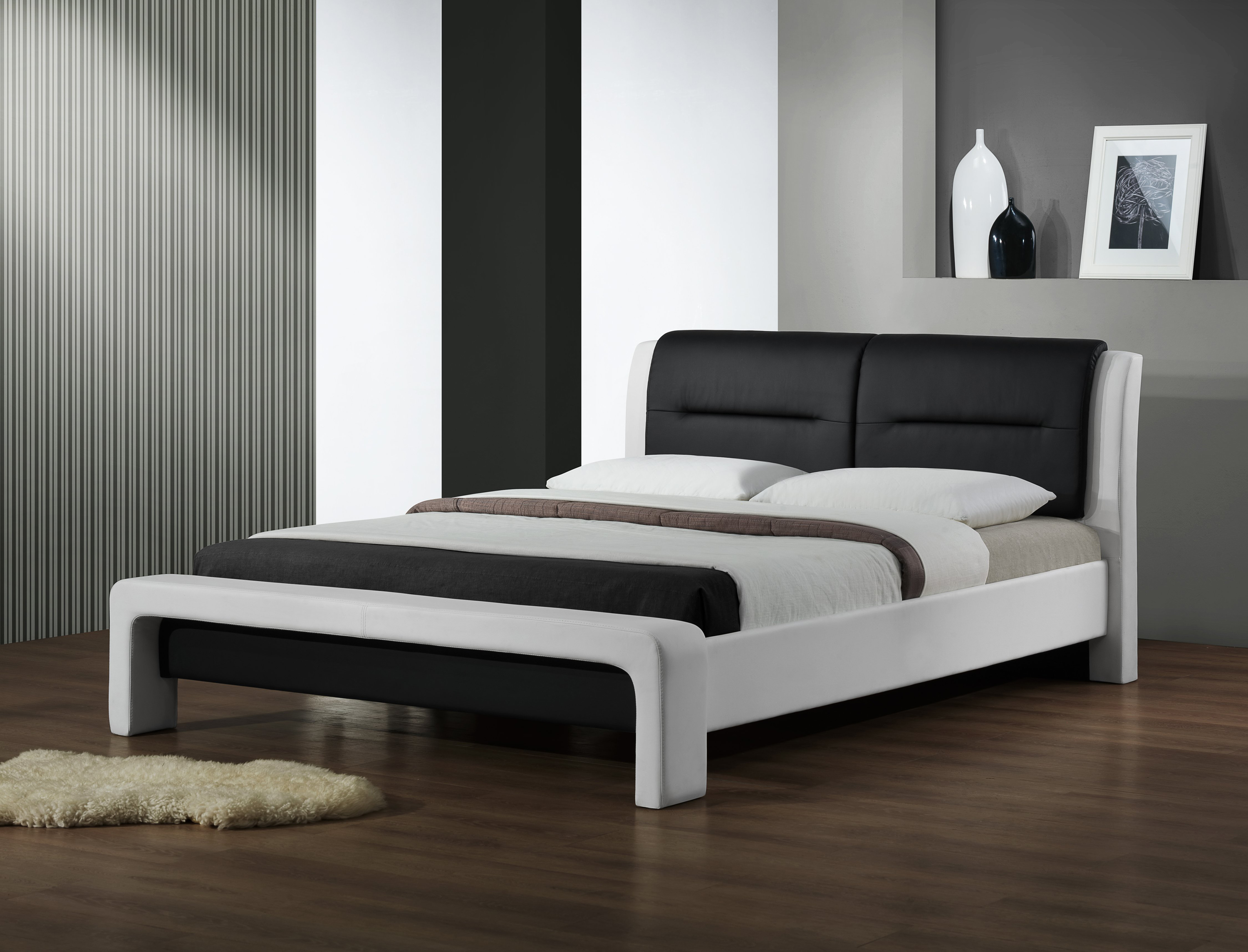 Posteľ do  spálne  Cassandra 160X200 bielo-čierny łóżko sypialniane halmar 