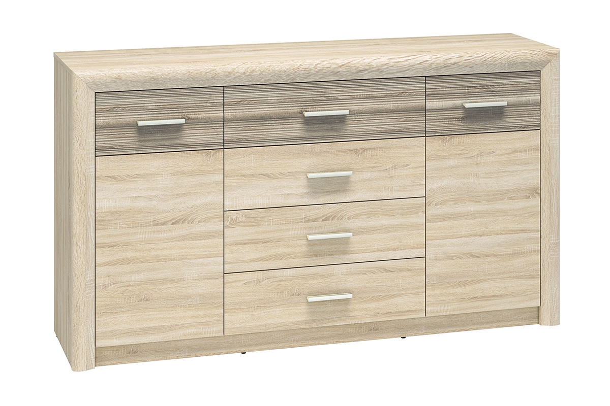 Komoda Mogazi 08 se zásuvkami 165 cm - světlý dub sonoma / sonoma truflowa Komoda do obývacího pokoje s zásuvkami