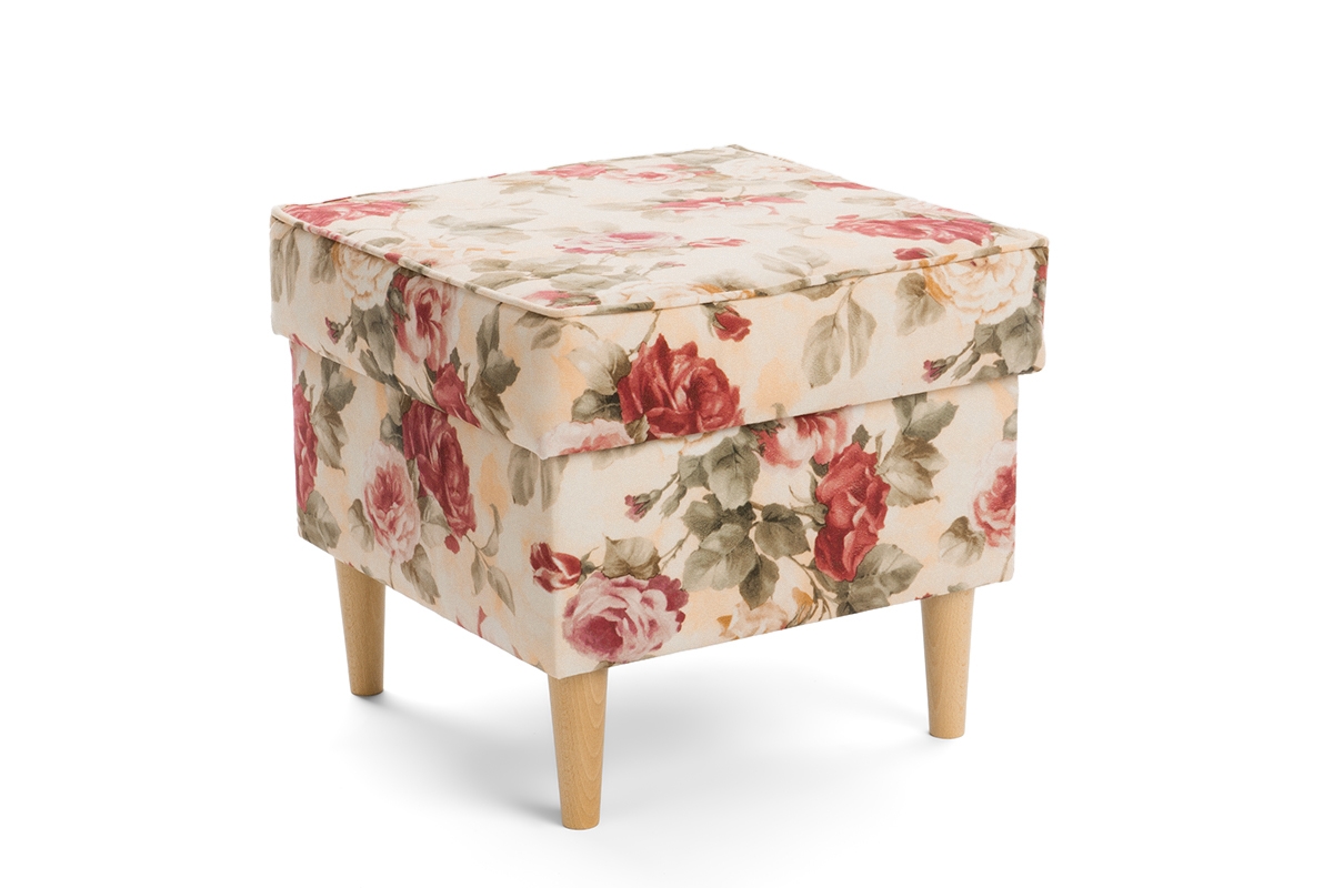 Kreslo Ušiak Vilano s taburetkou - kvetinový vzor Coral Wm-82 / drevené nožičky Podnozek do fotela Ušiak Vilano - kvetinový vzor