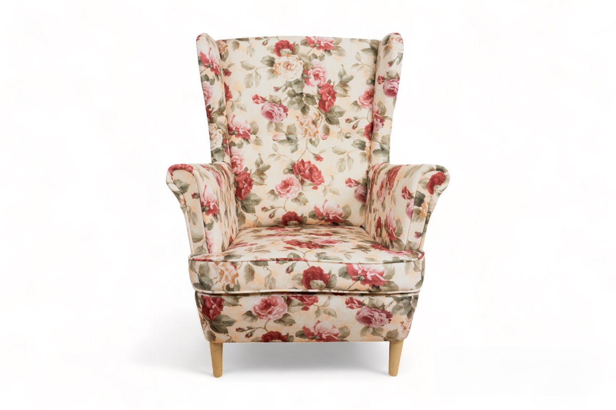 Kreslo Ušiak Vilano - kvetinový vzor Coral WM 82 / drevené nožičky Kreslo Ušiak Vilano