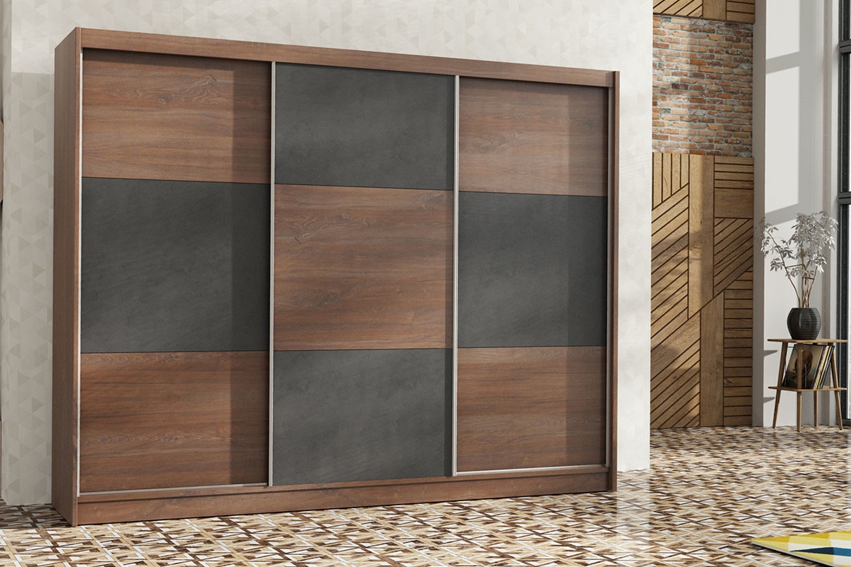 Skriňa Cordoba 250 Dub sterling/Hnedý betón Skriňa s posuvnými dverami Cordoba 250 cm - Dub sterling / Hnedý betón - vizualizácia 