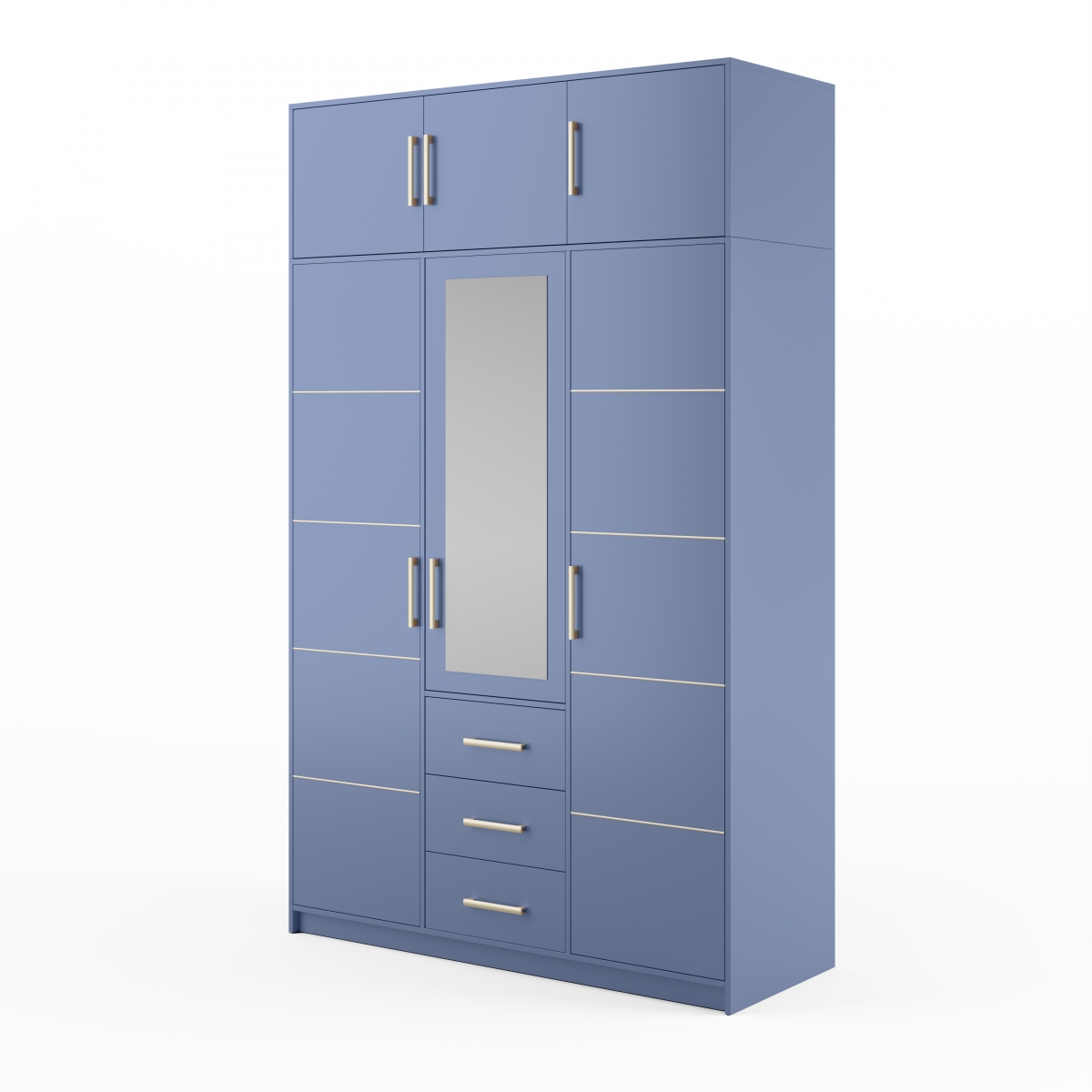 Skříň Bali 147 cm s nástavcem - tlumená modrá skříň bali s nástavcem