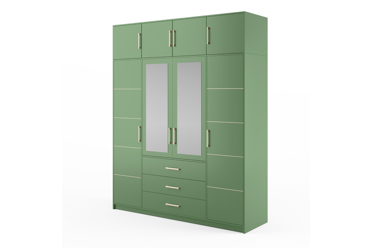 Skříň Bali 196 cm s nástavcem - lahvově zelená skříň s nástavcem