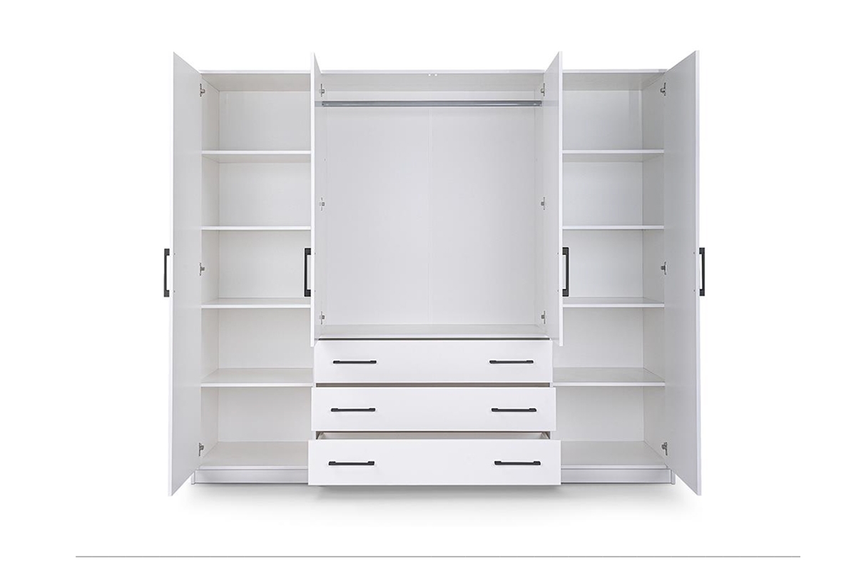 Šatníková skriňa Bali 240 cm so zrkadlom - biela Skriňa Bali D4 vnútro