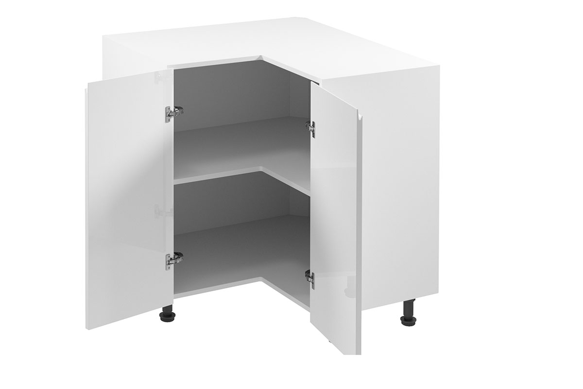 Spodní kuchyňská skříňka Aspen D90N rohová dvoudveřová – bílý lesk Skříňka kuchyňská spodní rohová Aspen D90N - wnetrze