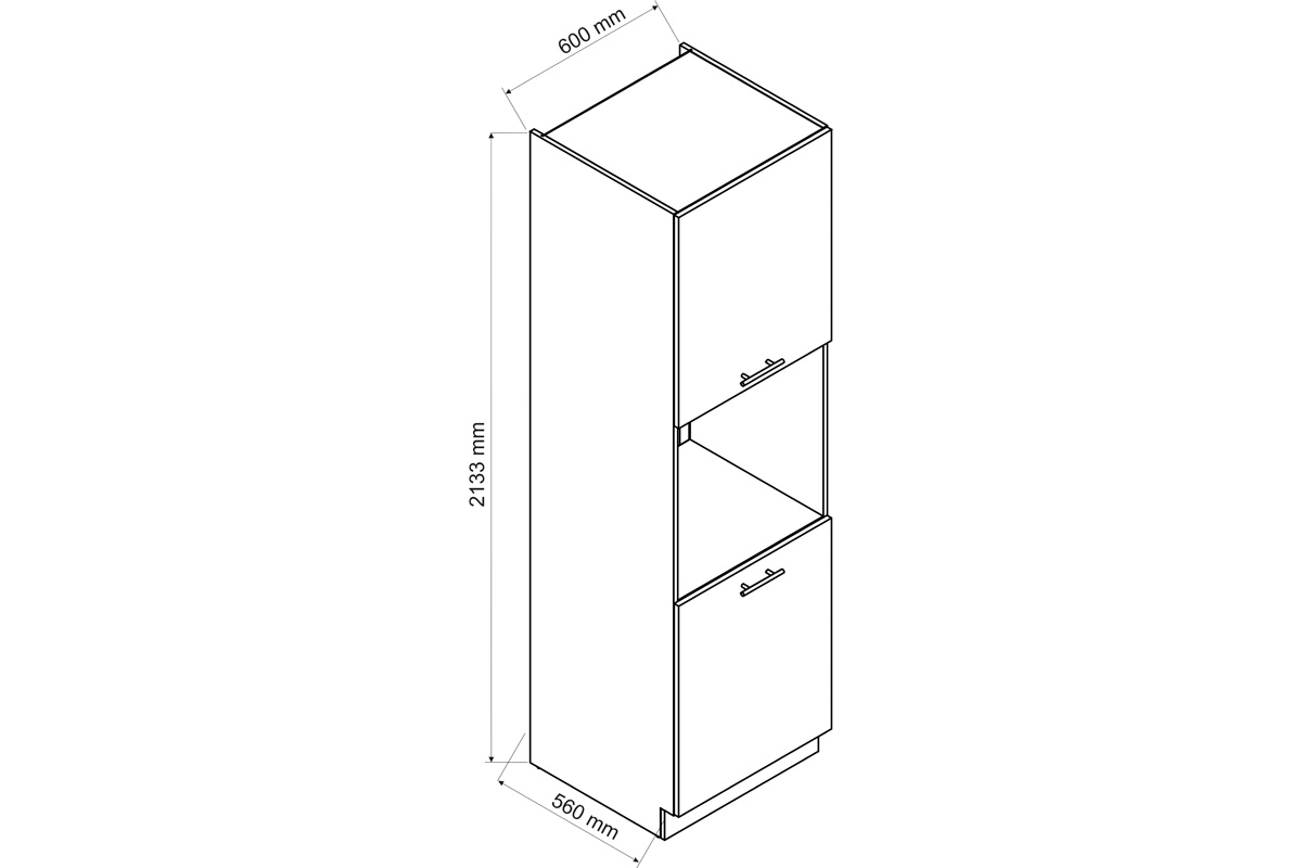 Denis D60 PK/2133 P/L - Regálová skrinka pre vstavanú rúru - Dub London regál pod vstavanú rúru - rozmery