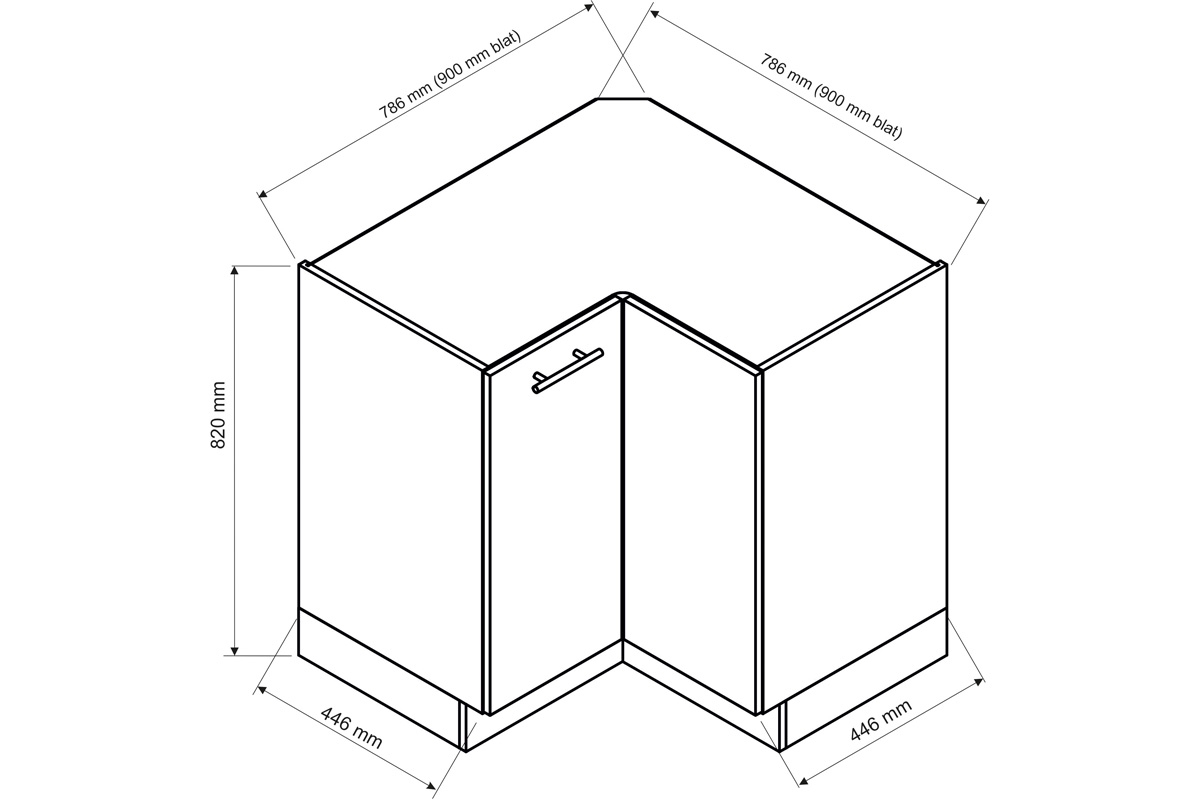 Denis DRP P/L - dolná rohová skrinka - Dub London Skrinka denis - rozmery