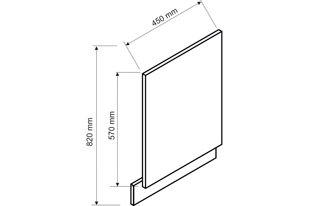 Denis Dvierka na umývačku 45 P.O. - s odkrytým panelom - Dub London Predná časť do umývačky - rozmery