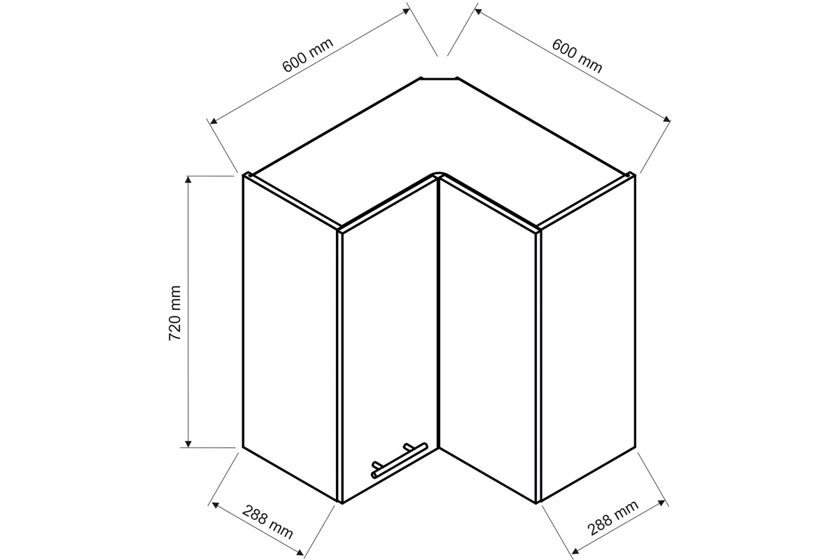 Denis WRN P/L - závesná rohová skrinka - Dub London Rohová skrinka - rozmery