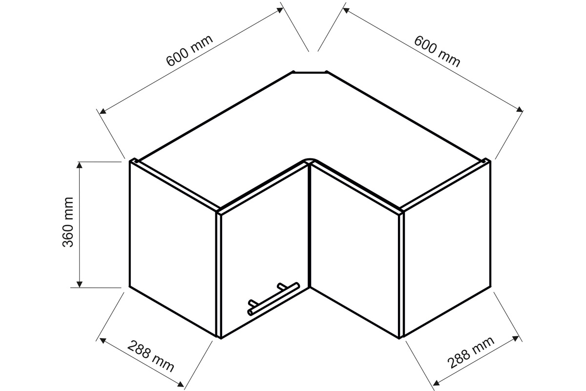 Denis WRN36 P/L - závesná rohová skrinka - Dub London Skrinka denis - rozmery