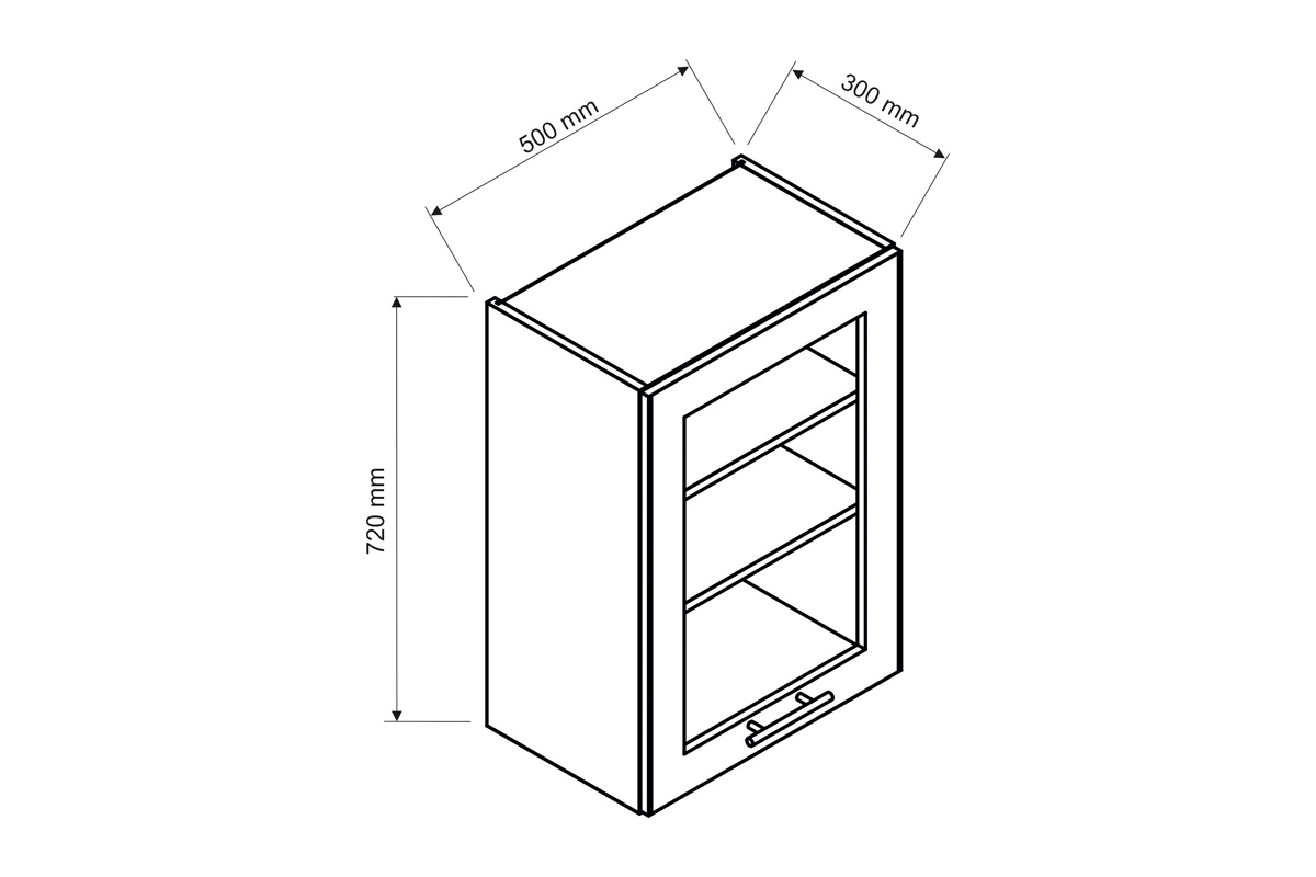 Denis WS50 P/L - závesná skrinka vitrína Skrinka z wymiarami 