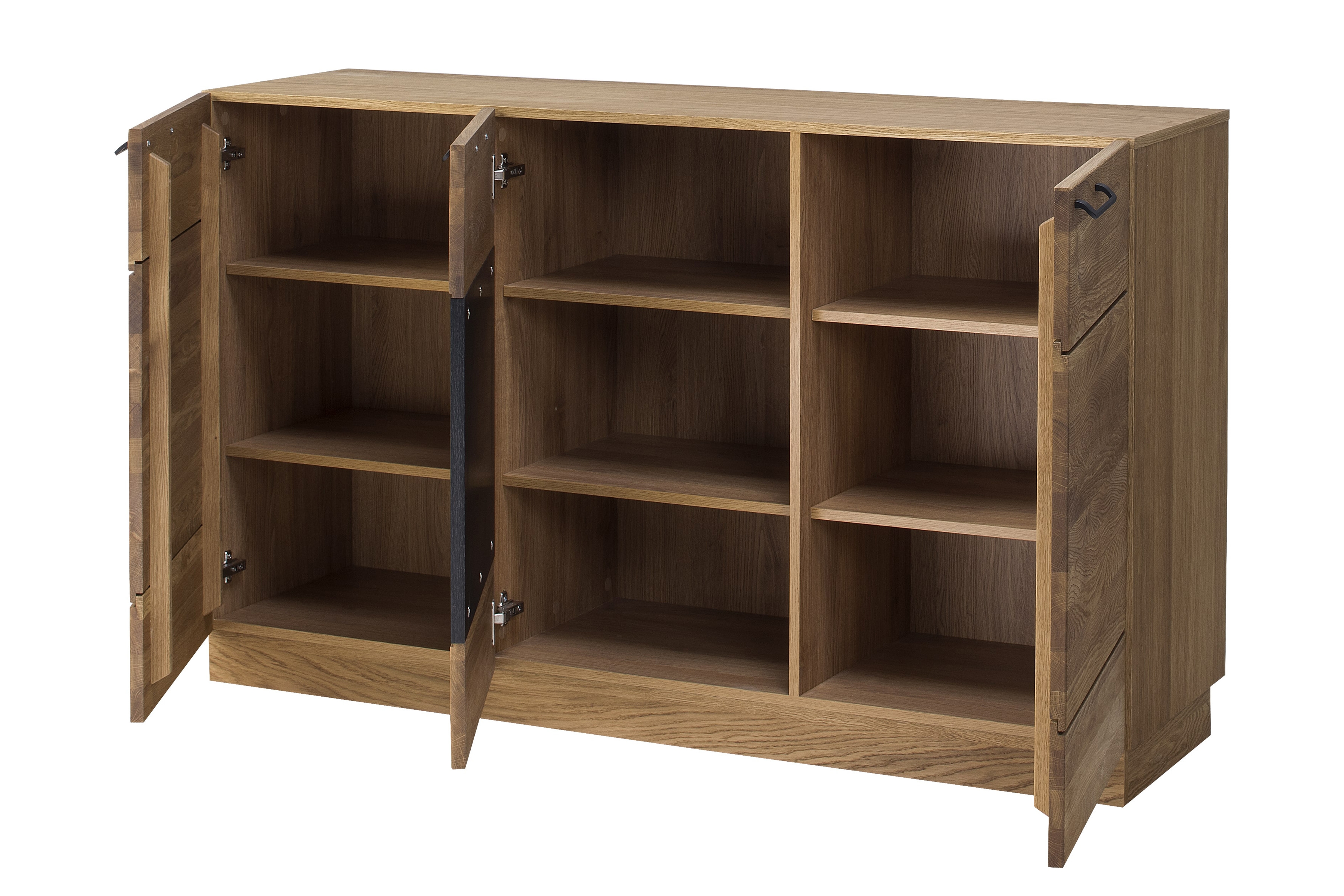 Komoda Mosaic 45 dřevěná Komoda Mosaic 45 třídveřová 150 cm - Dub medový / Černý mat