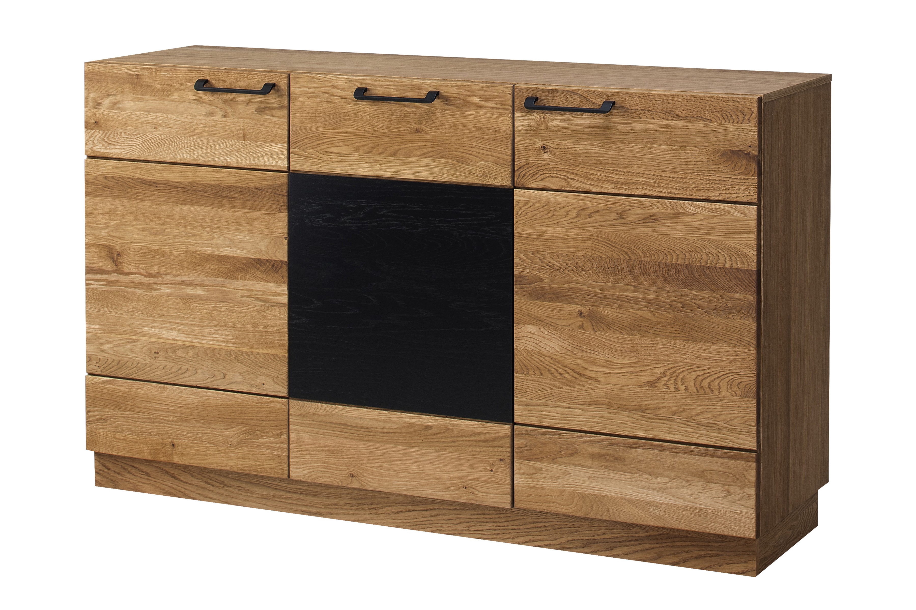 Komoda Mosaic 45 dřevěná Komoda Mosaic 45 třídveřová 150 cm - Dub medový / Černý mat