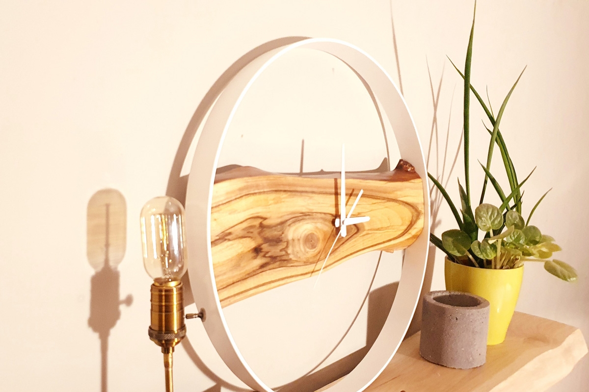 Dřevěné nástěnné hodiny Kayu 15 50 cm - ořech / bílá  Dřevěné nástěnné hodiny KAYU 15