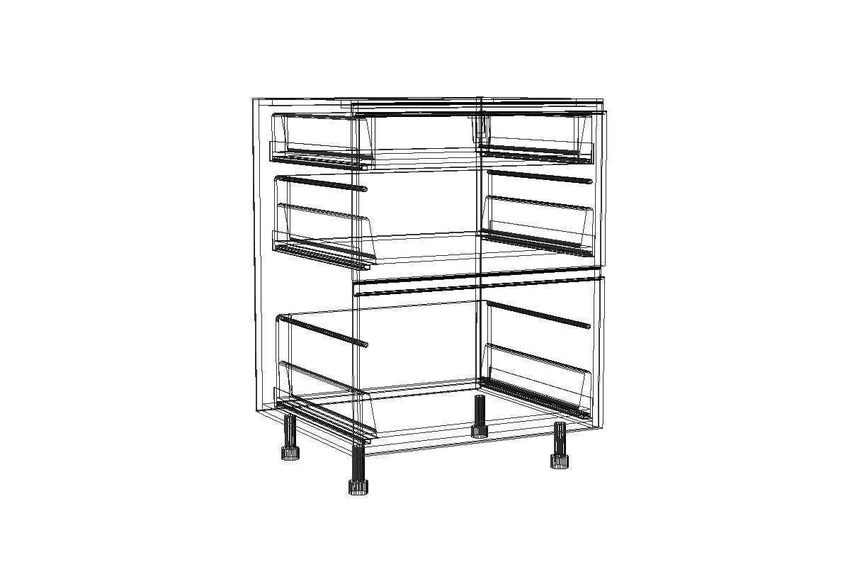 Lamja DSM 6/3 BLUM - dolná skrinka so zásuvkami Tandembox (2x vonkajšia 1x vnútorná) Lamja DSM 6/3 BLUM - szkic Skrinky 