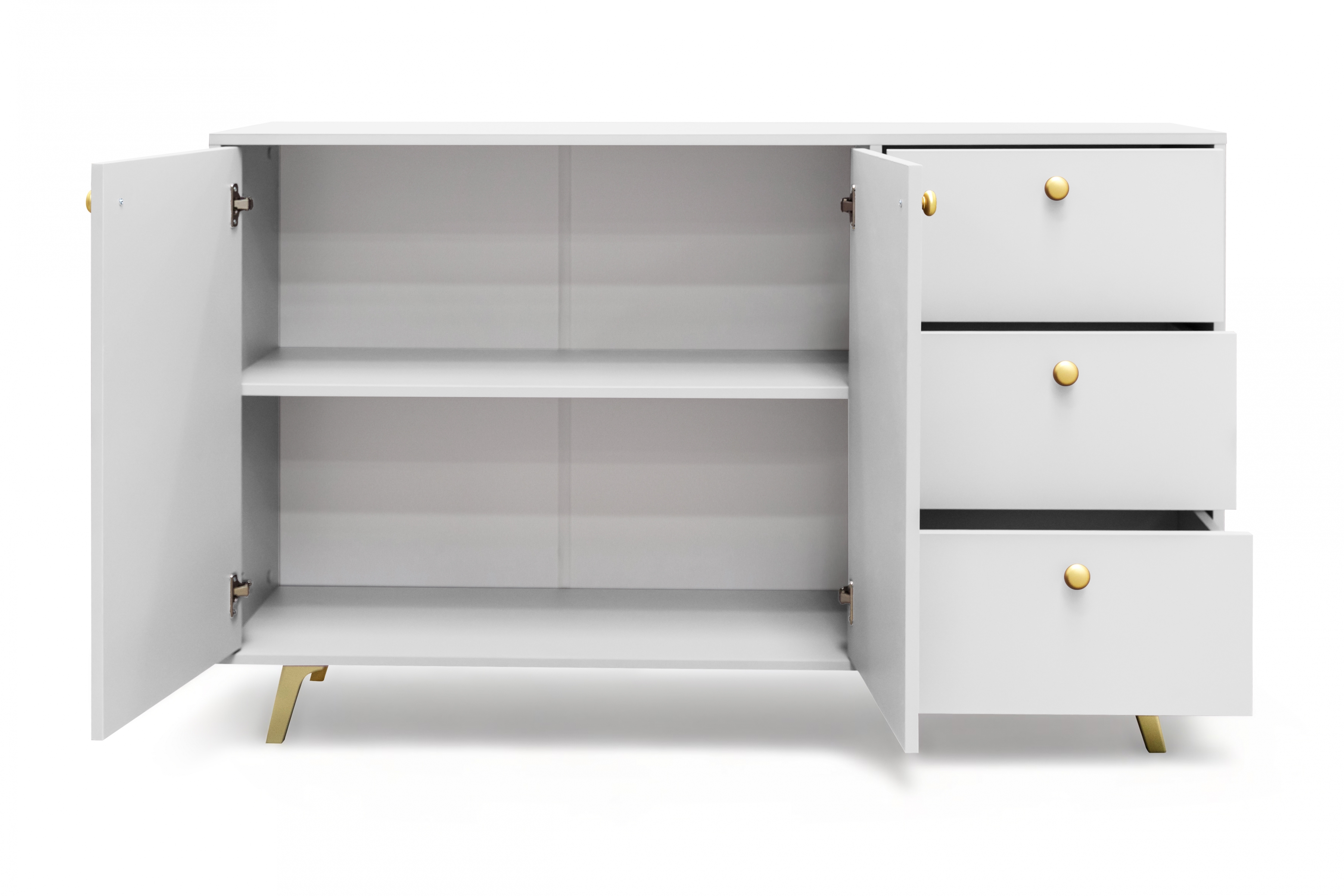 Komoda Siena s 3 zásuvkami 140 cm - Biela dvojdverová Komoda Siena s 3 zásuvkami 140 cm - Biela